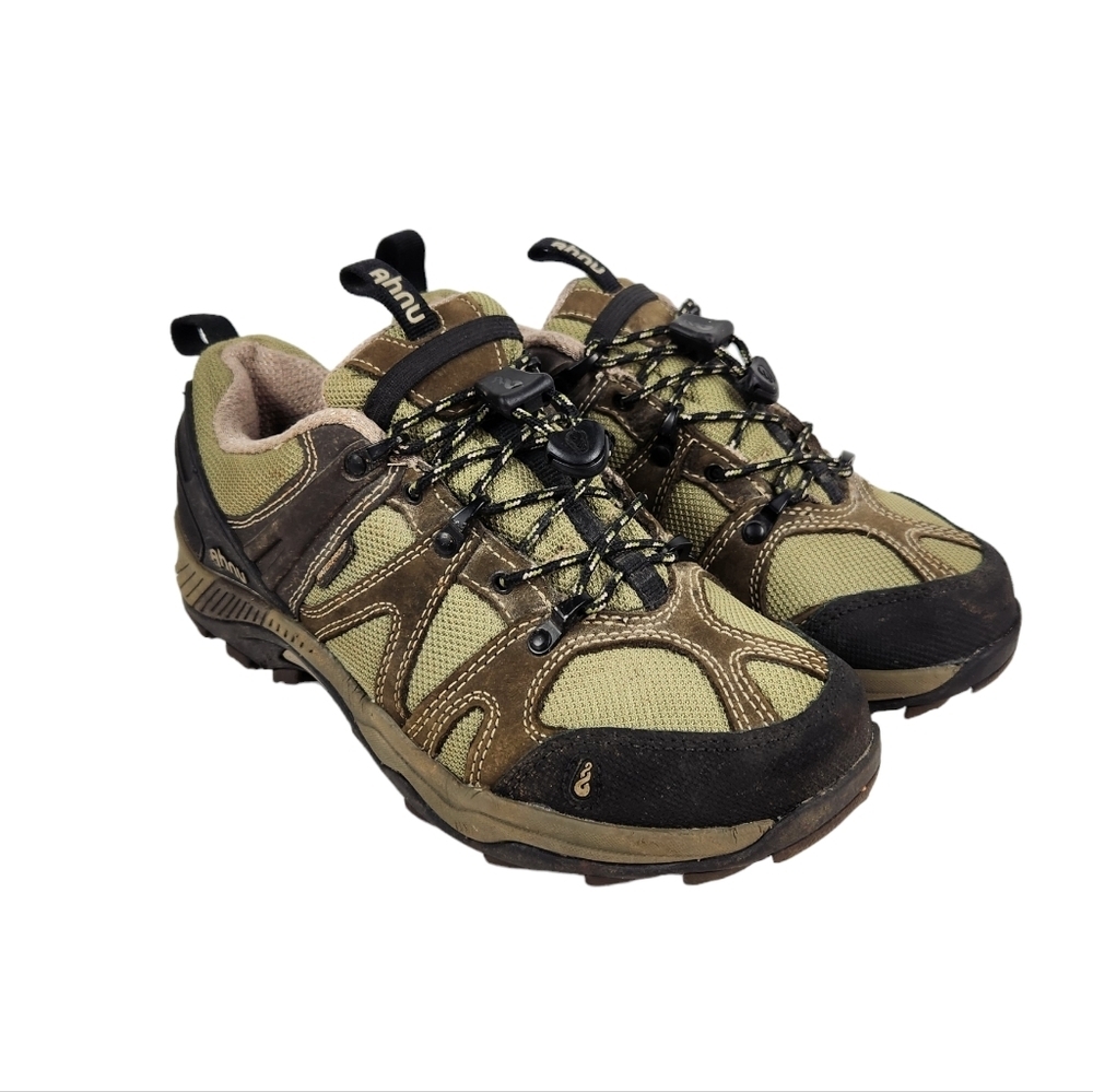 Ahnu Lodi WB Leather Waterproof Hiking Shoes Green Brown Black Women's Size 7